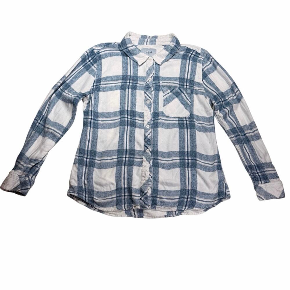 Rails Hunter Plaid Button Down Shirt Women’s L Blue White Flannel Feel